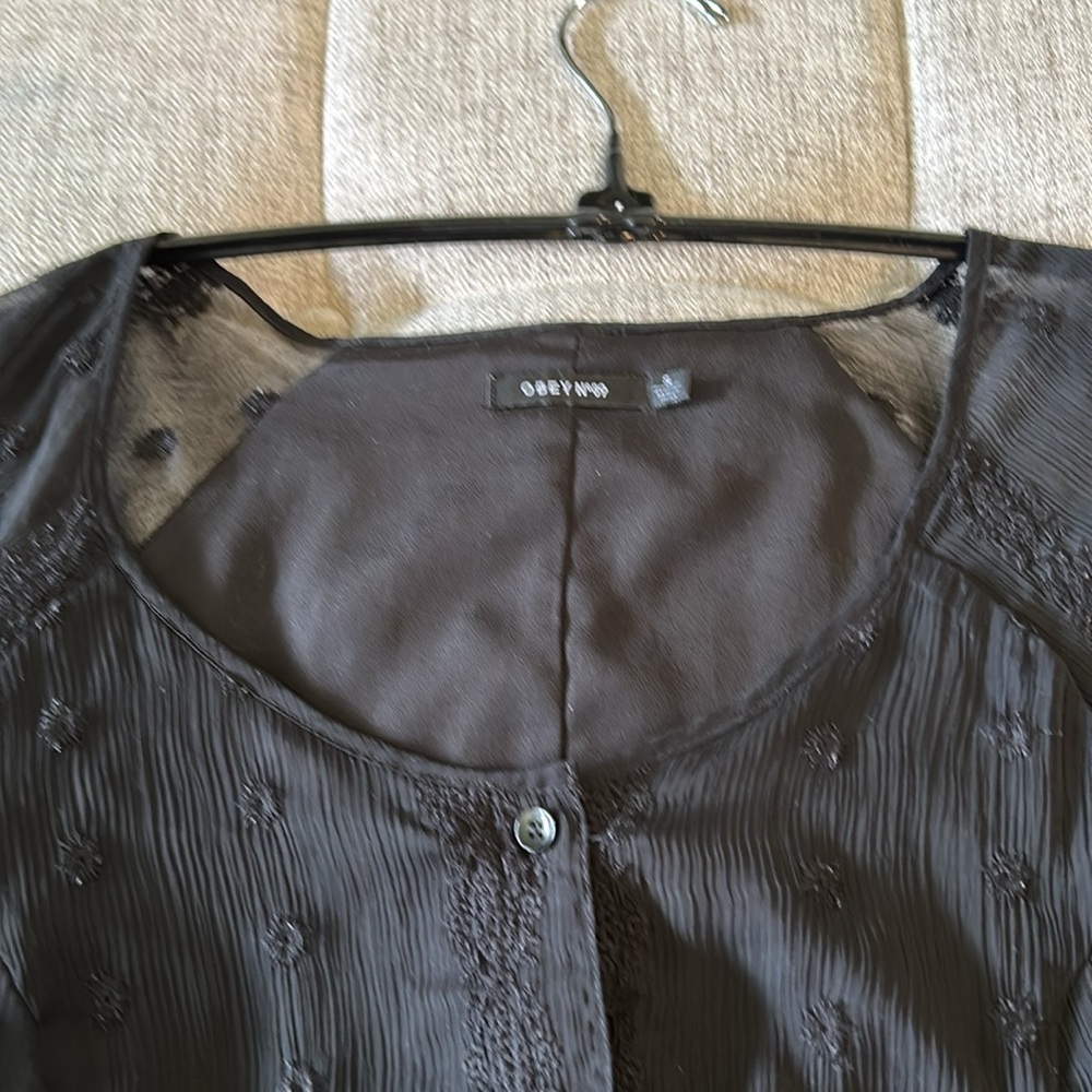 OBEY BLOOD MOON SHEER EMBROIDERED LACE LINED FRONT BUTTON UP DRESS SIZE S - Picture 4 of 14